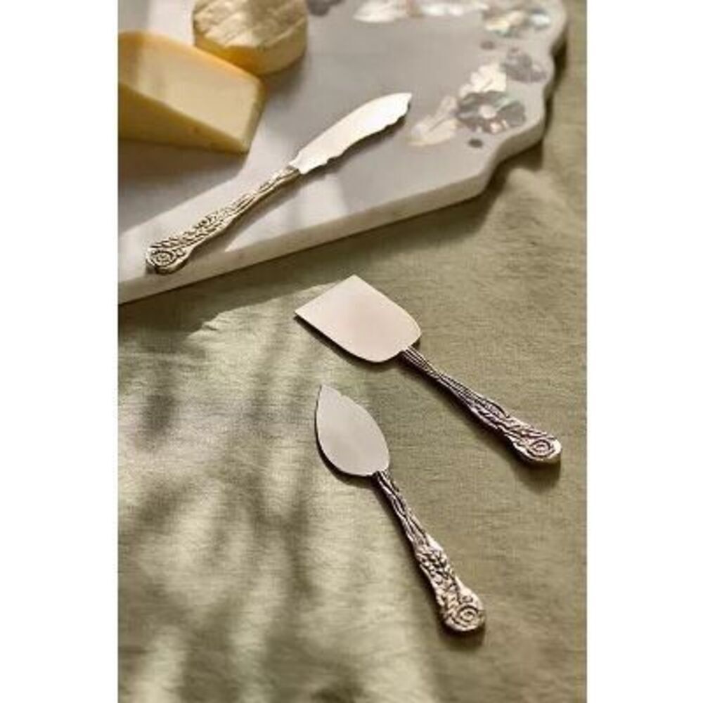 Anthropologie Augustine Stainless Steel Cheese Knives, Silver Set of 3 New